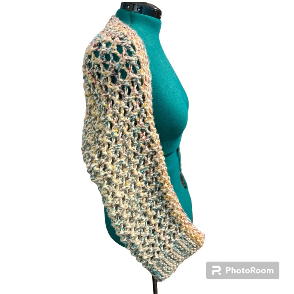 Handmade Hand Crafted Knit Chunky Lacy Crop Sweater Shrug Small/Medium - Picture 2 of 5